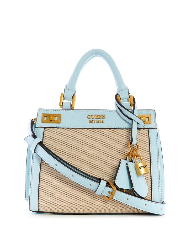 Shop GUESS Katey Canvas Katey Mini Satchel, Blue GUESS EGY