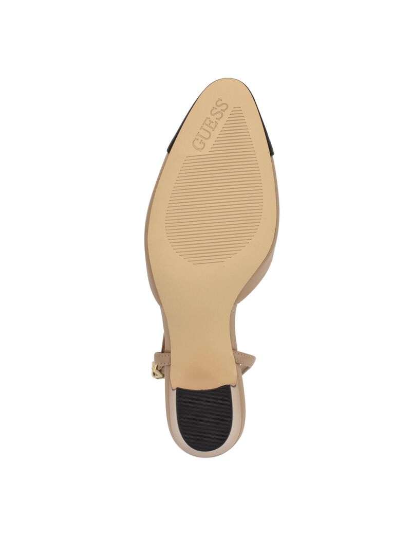 Slingback Cap Toe Block Heel Pumps