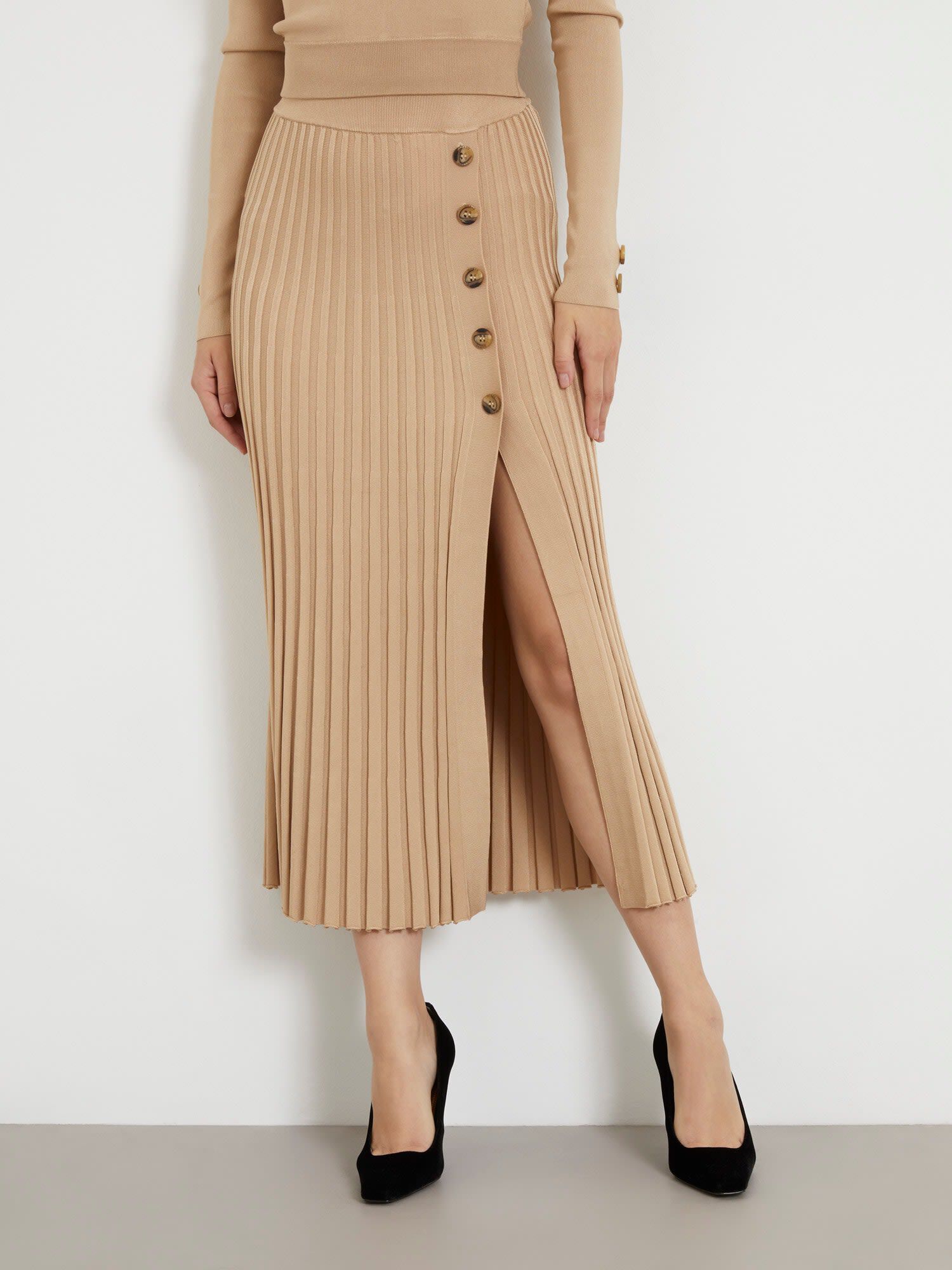 Shop GUESS Online Pleated Long Sweater Skirt