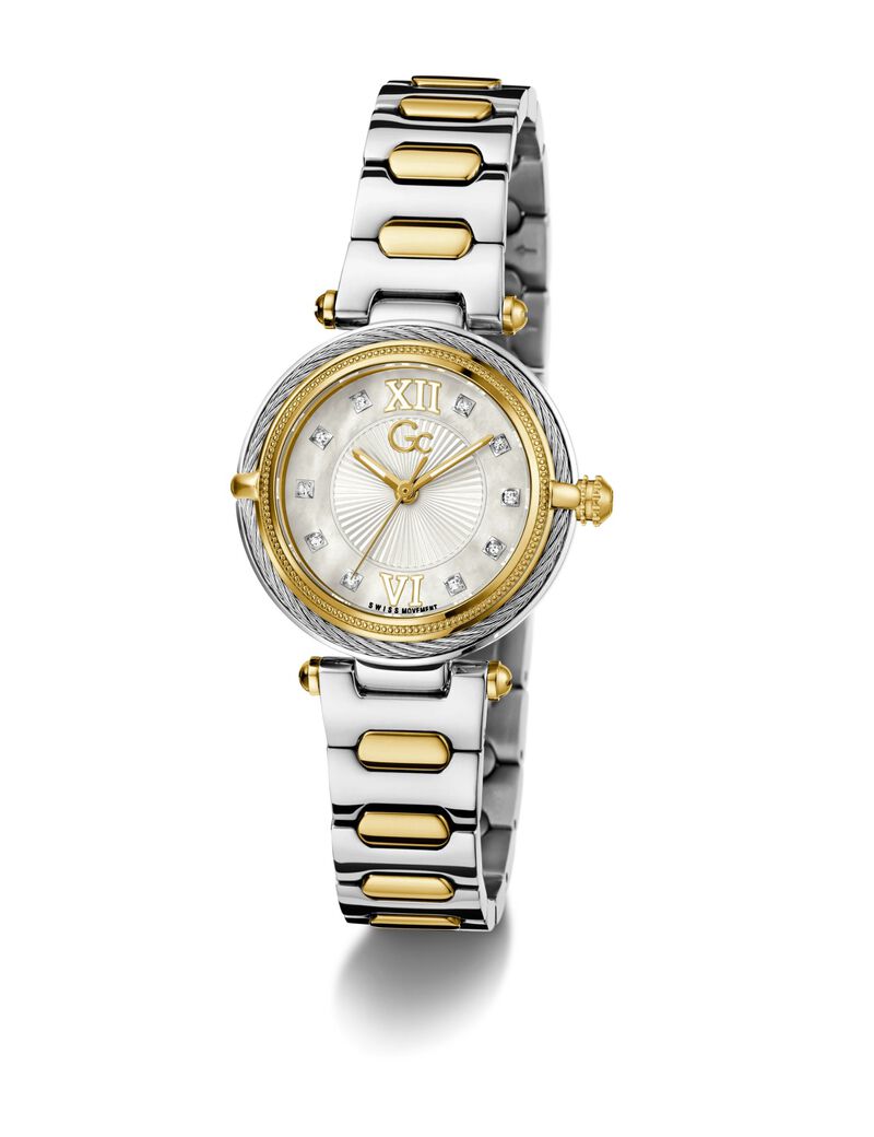 guess gc sportchic women s 763 mvmt white dail 10 amt silver yellow gold stainless steel brct