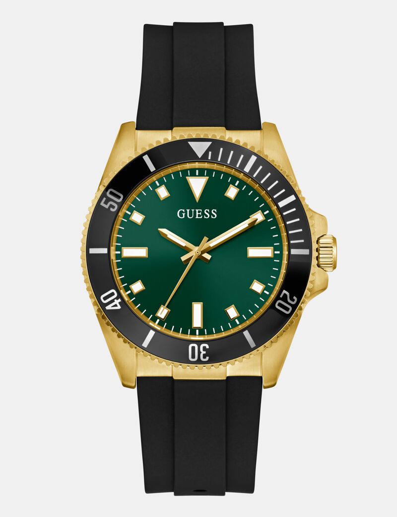 Mens Black Gold Tone Analog Watch