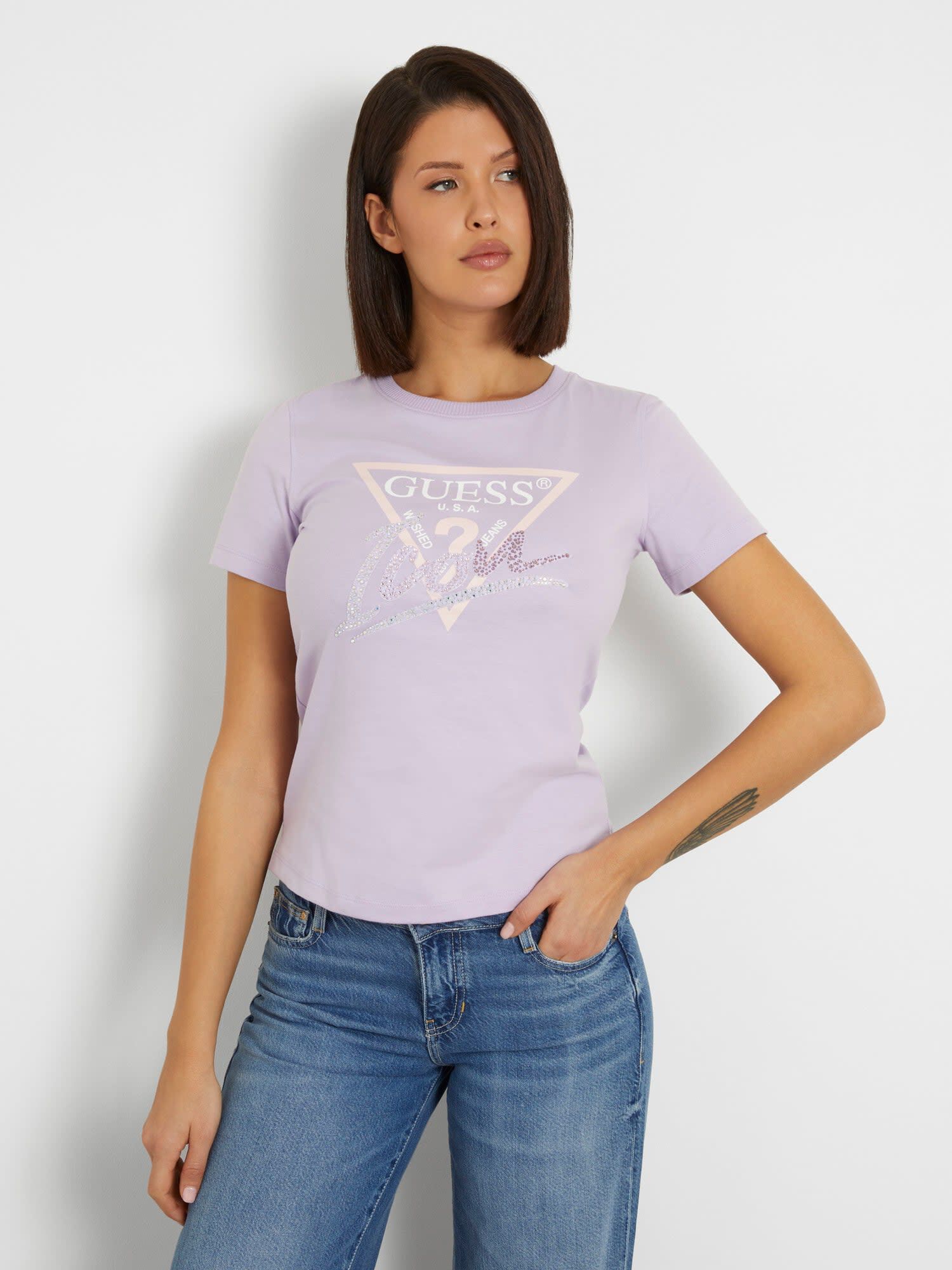 Guess purple t shirt cheap
