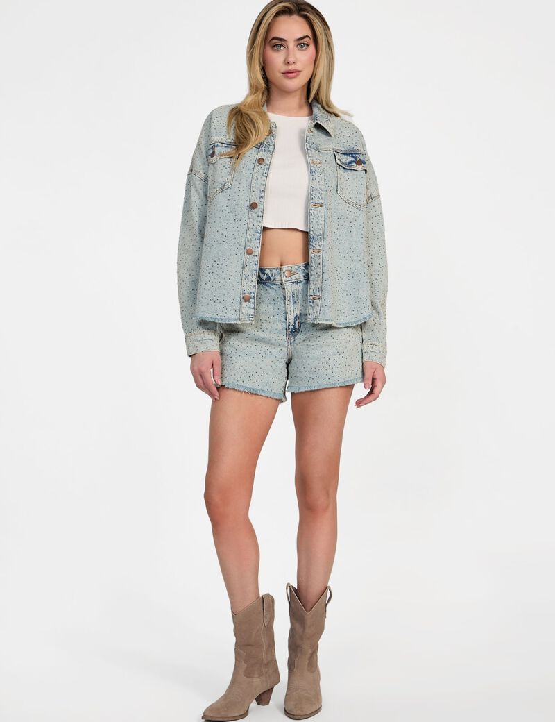 Rhinestone polka-dot denim shacket