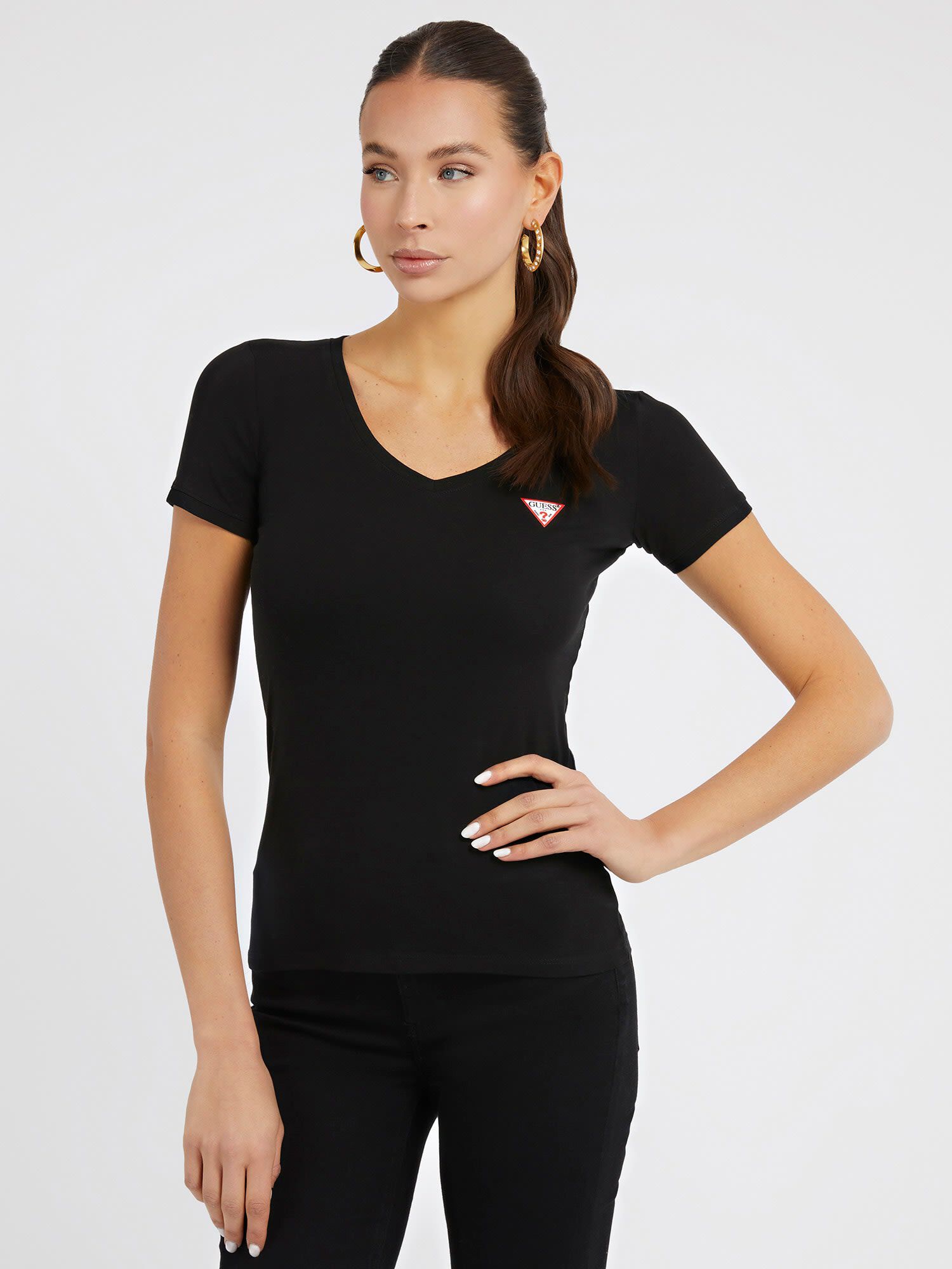 Guess v neck t shirt women's shop