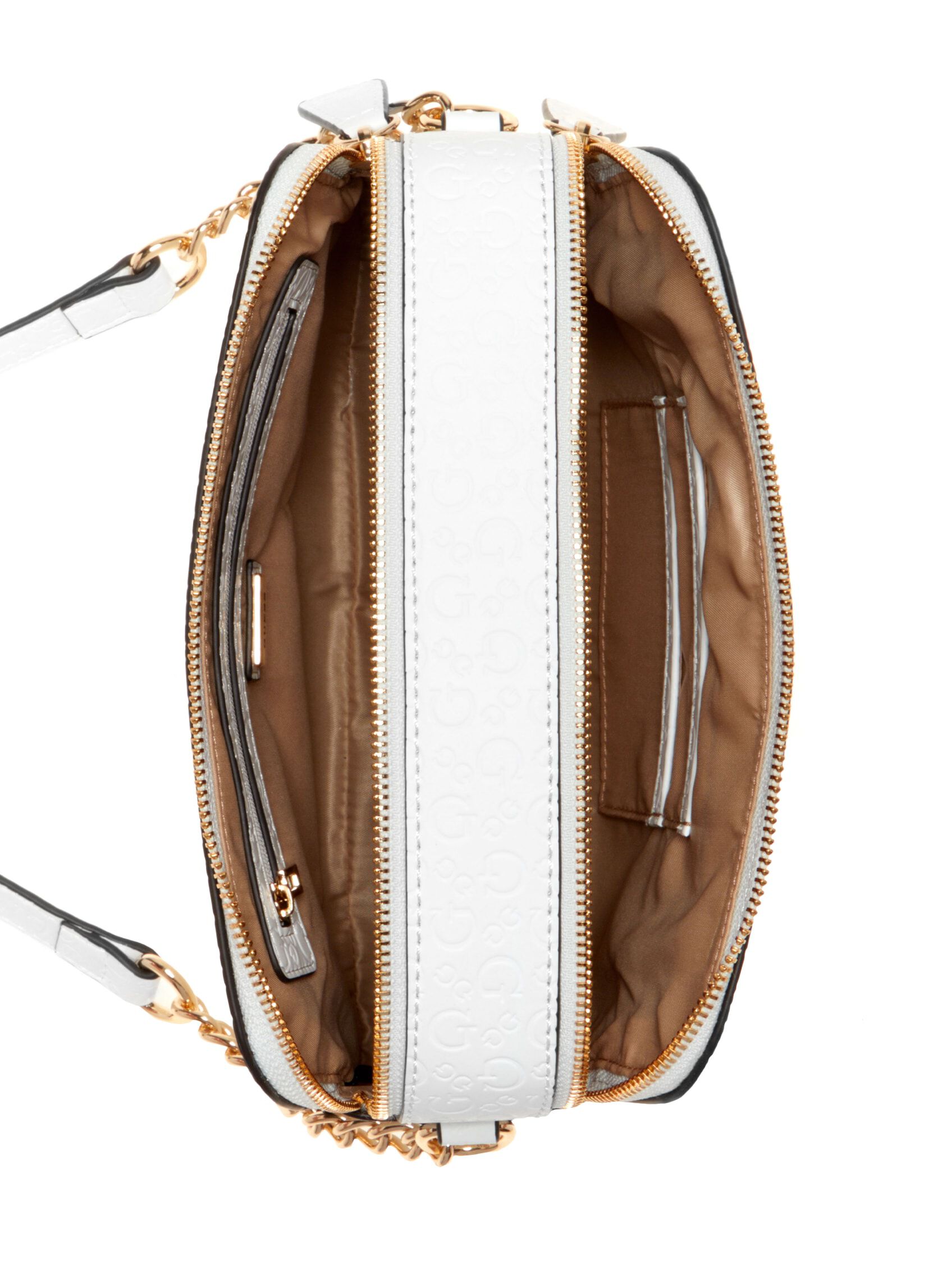 Shop GUESS Zakaria double zip crossbody bag, White | GUESS EGY