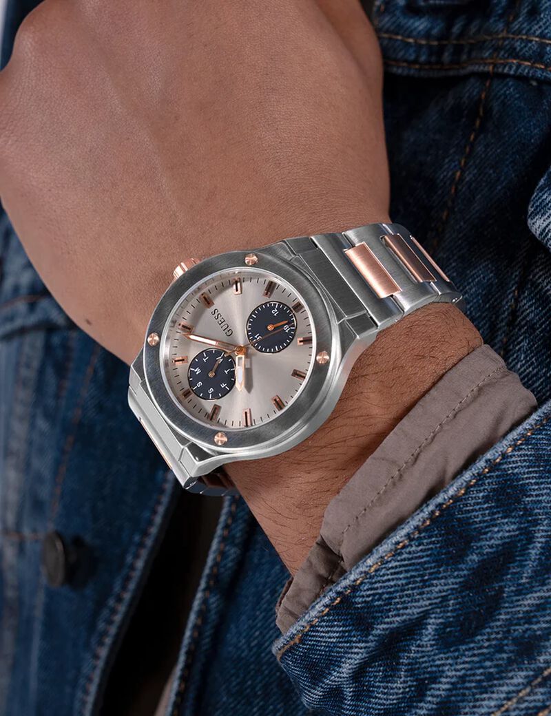 Mens 2-Tone Silver Tone Multi-function Watch