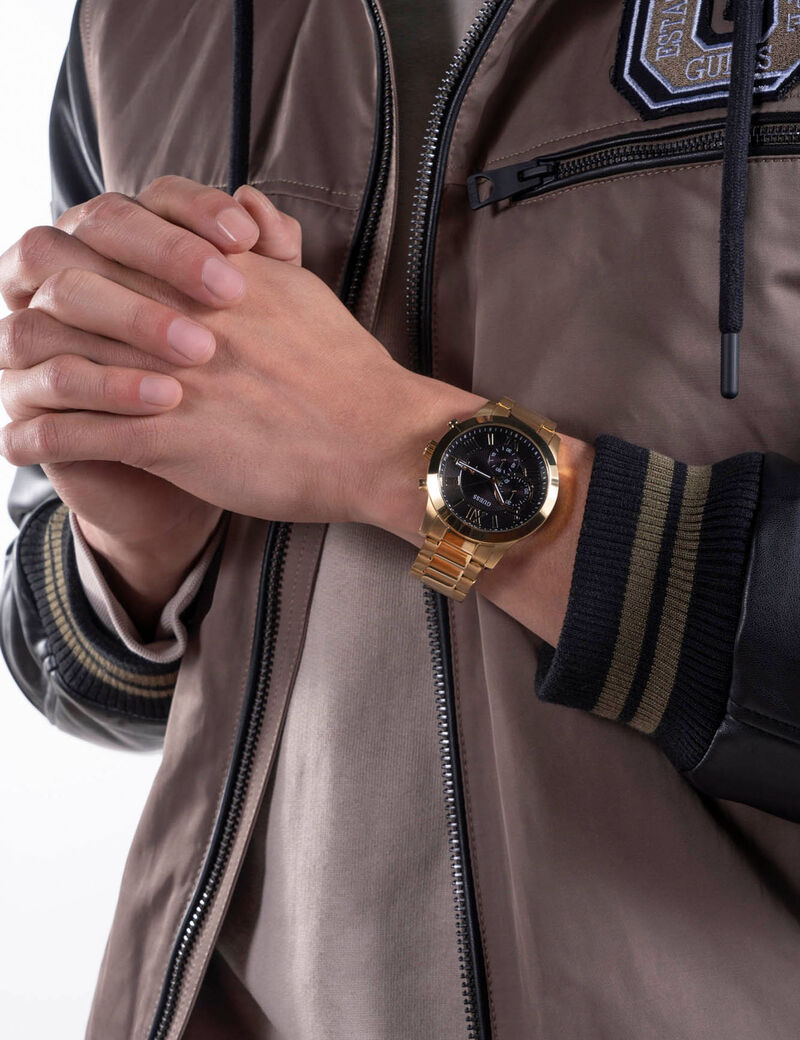 ساعة يد متعددة الوظائف باللونين الأسود والذهبي