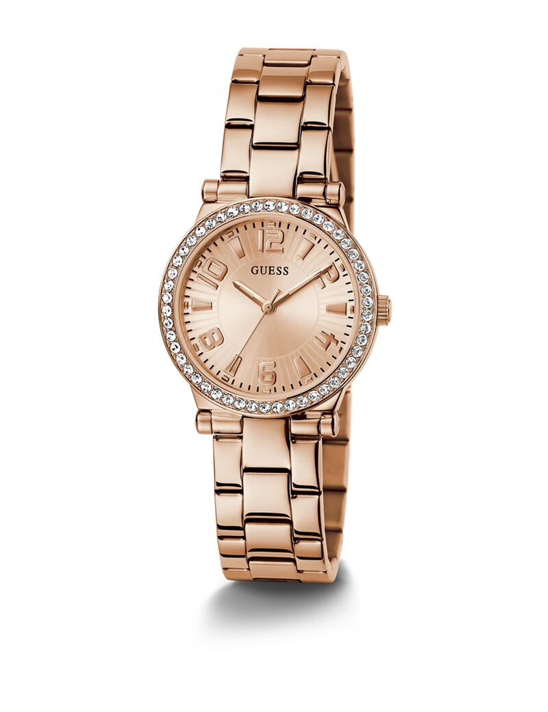 ساعة تناظرية مزينة بتفاصيل كريستالية