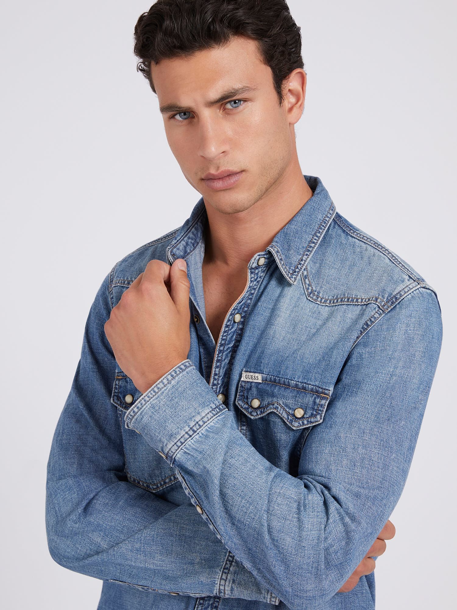 Shop GUESS Online Regular Fit Denim Shirt