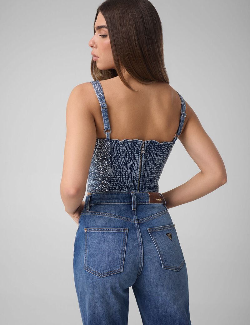 guess rhinestones denim corset