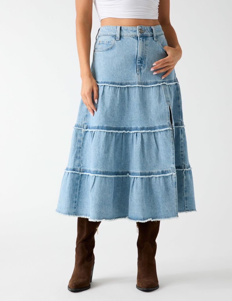 guess rori denim midi skirt