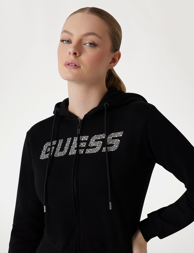 Logo rhinestones hoodie sweatshirt