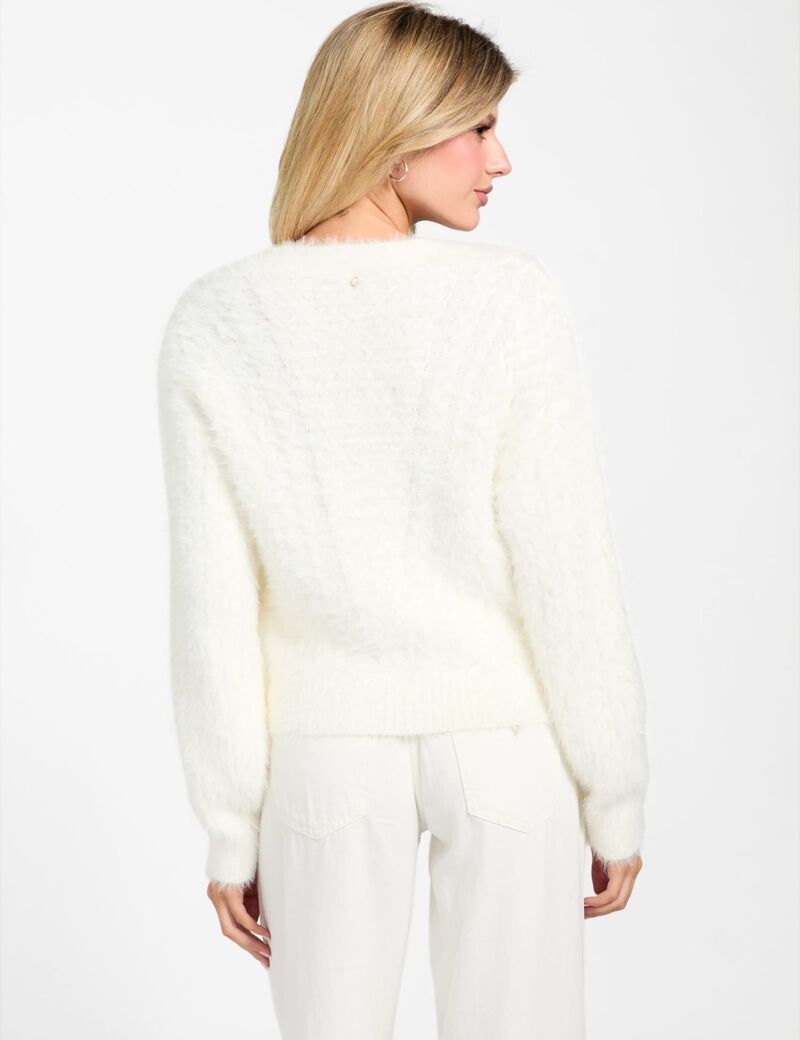 Fuzzy cable-knit cardigan