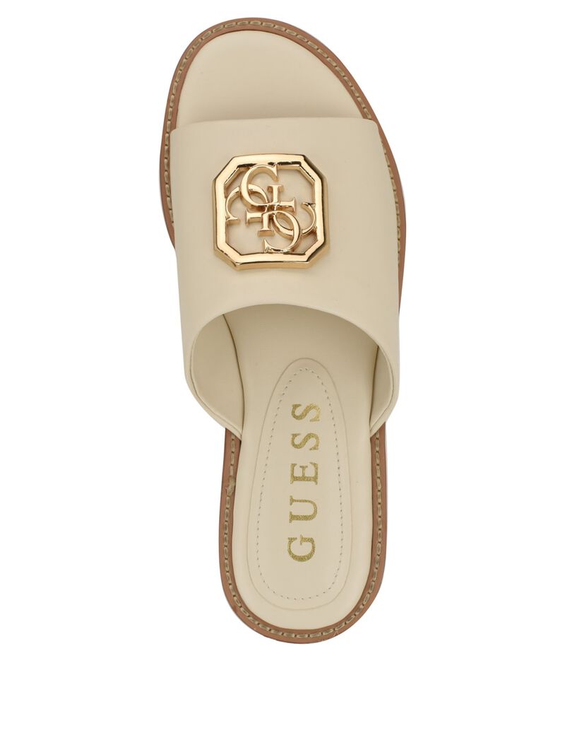 Quattro G Embellished Straw Flat Sandal