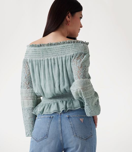 Silk-blend off-shoulder top