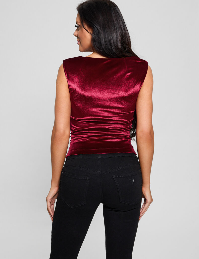 Asymmetric neck velour top