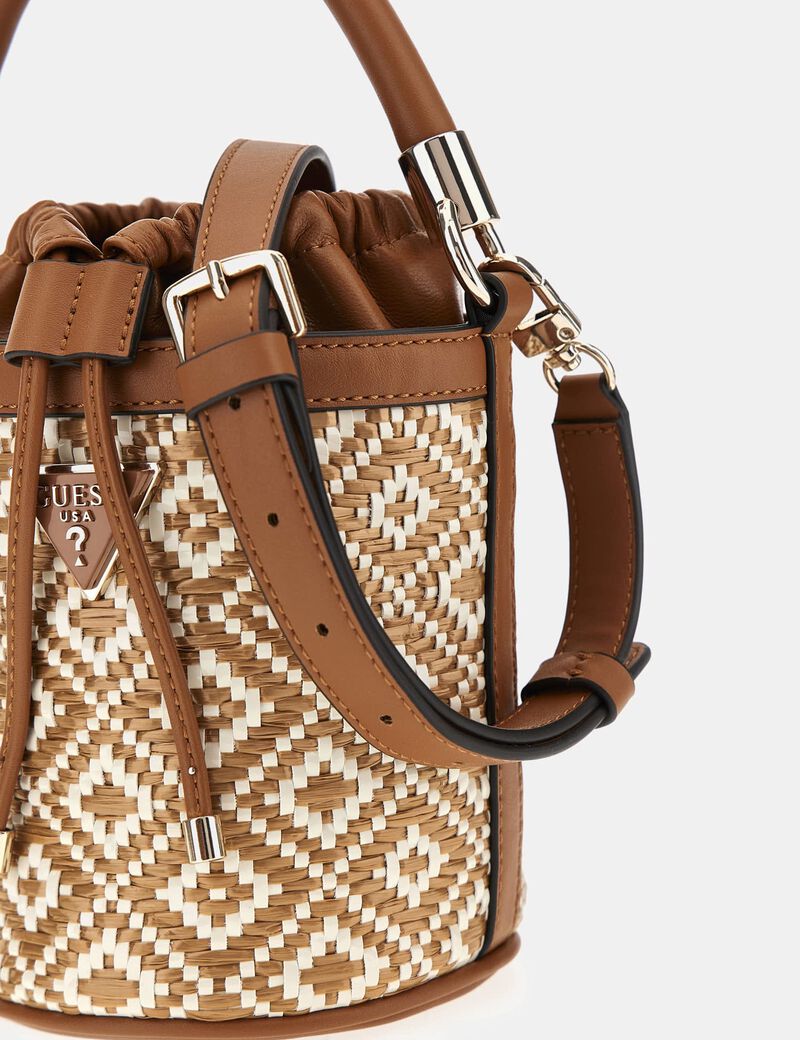 Rianee raffia mini bucket bag