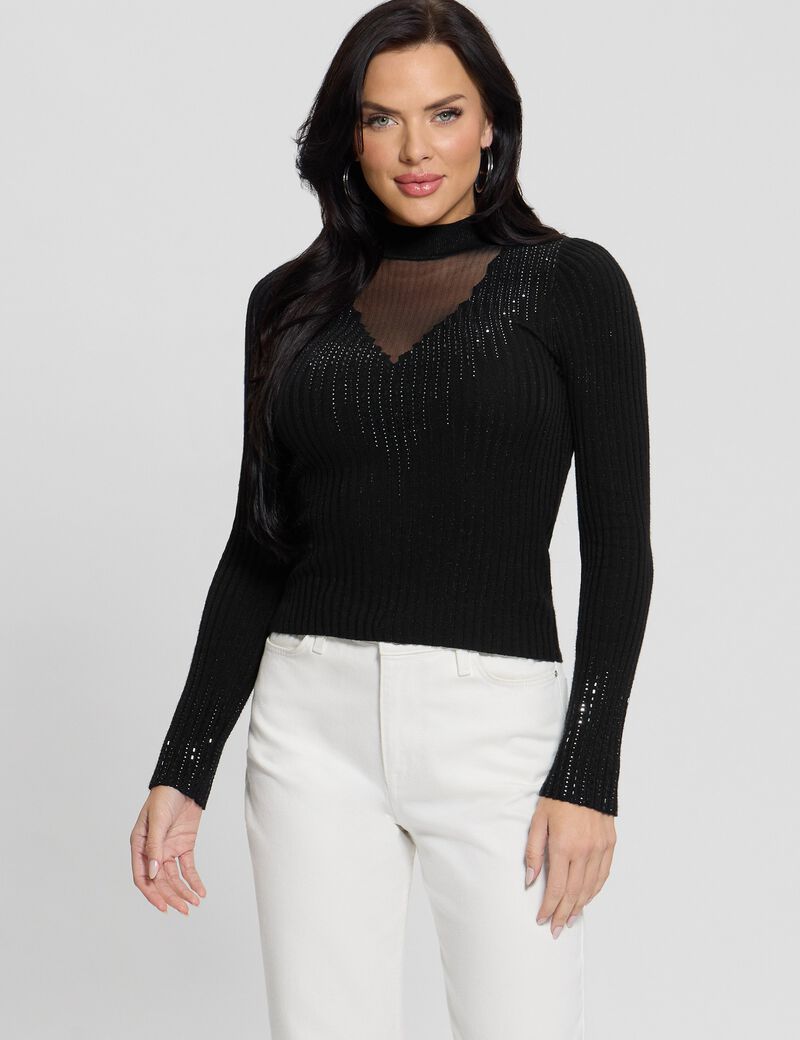 Ribbed rhinestone sweater