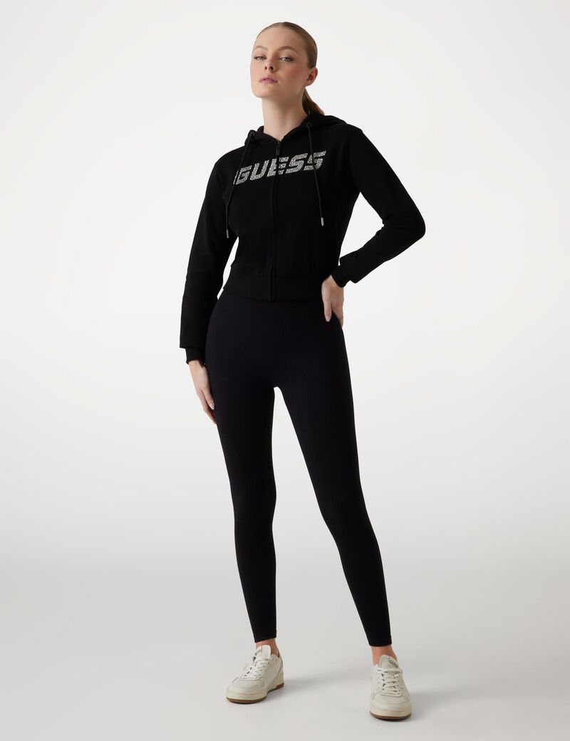 Logo rhinestones hoodie sweatshirt