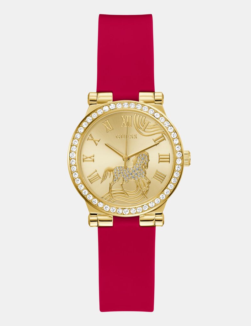 Ladies Red Gold Tone Analog Watch