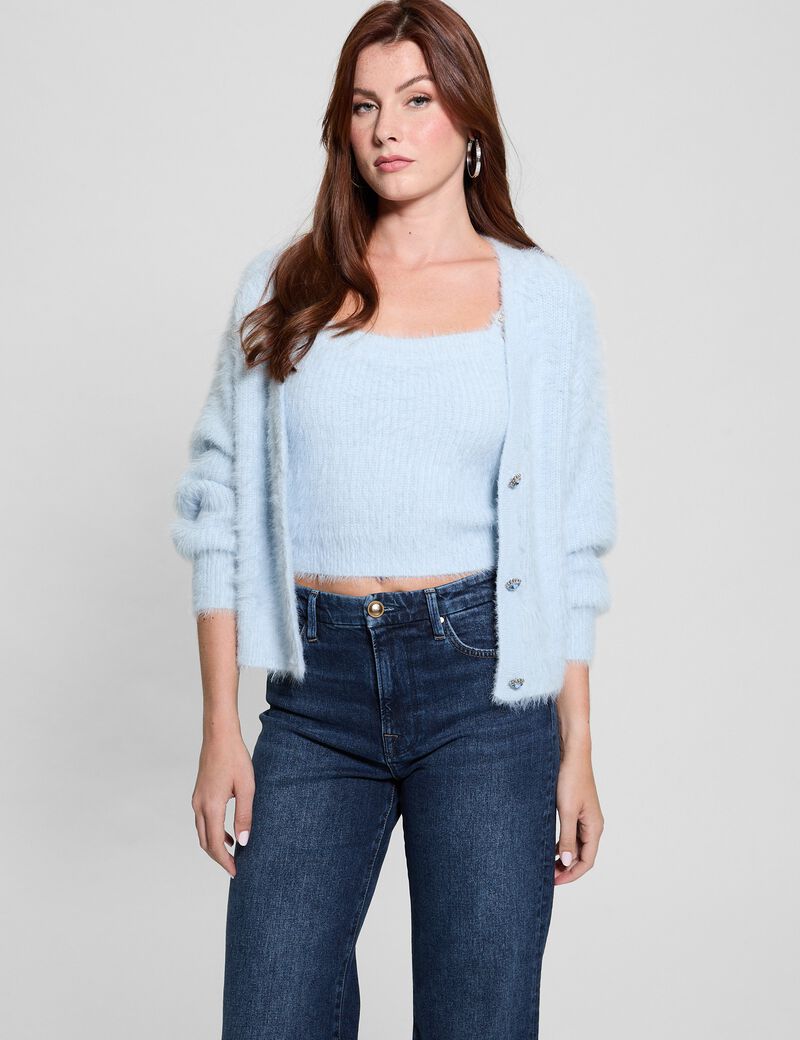 Fuzzy yarn cardigan