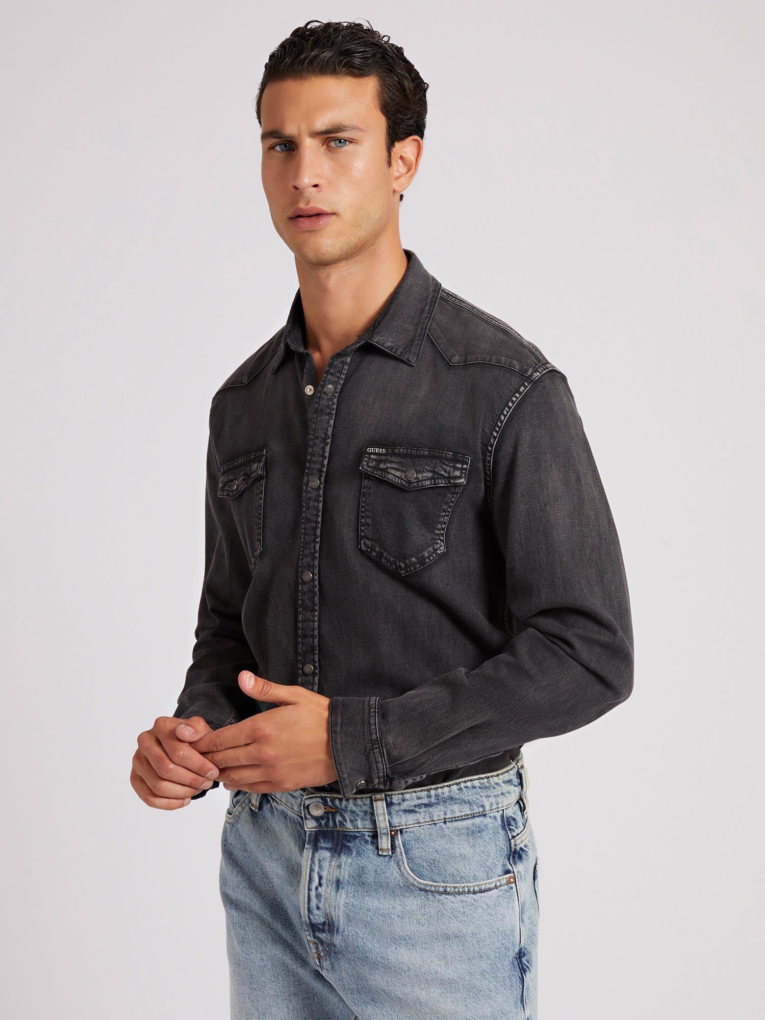 Guess denim shirt mens store