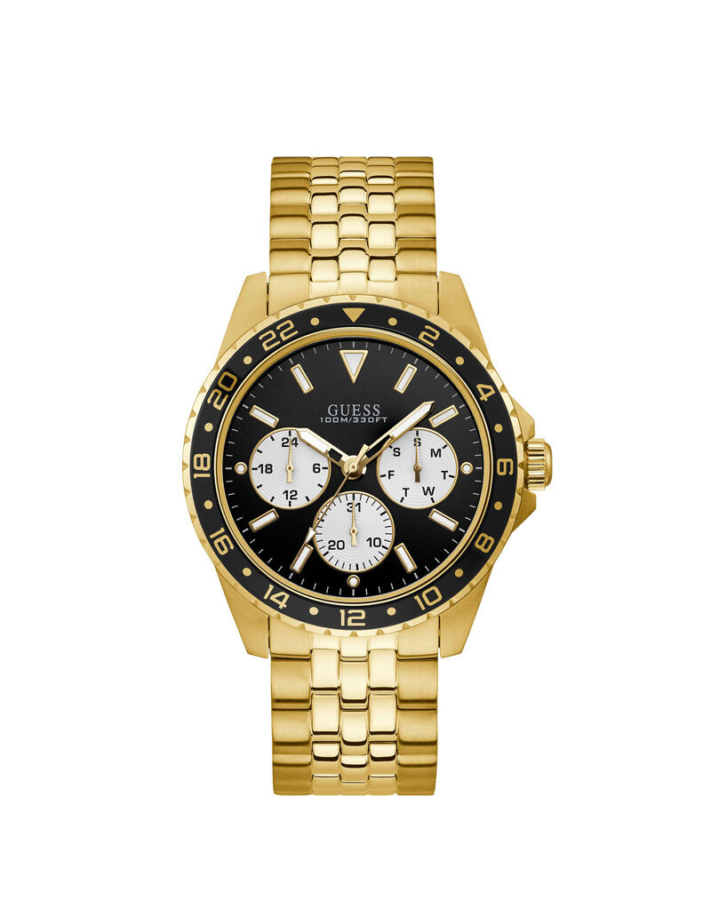 ساعة يد متعددة الوظائف باللونين الأسود والذهبي