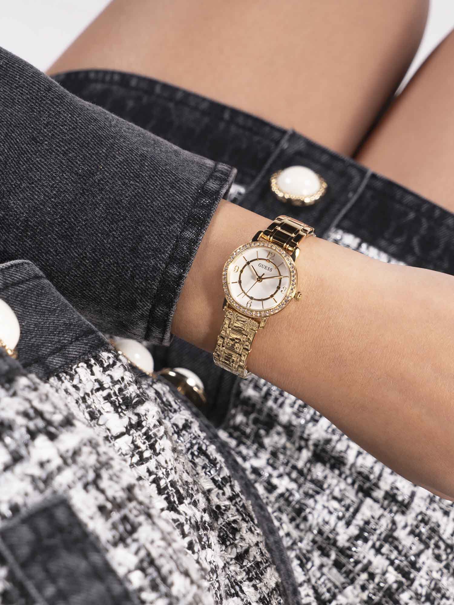 Lauryn pave gold tone watch top