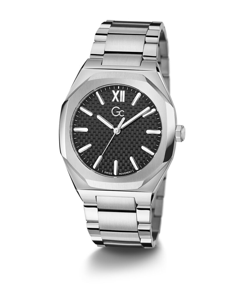 guess gw coussin sleek slv cs blk dl 42mm qtz slv ss brct fw23