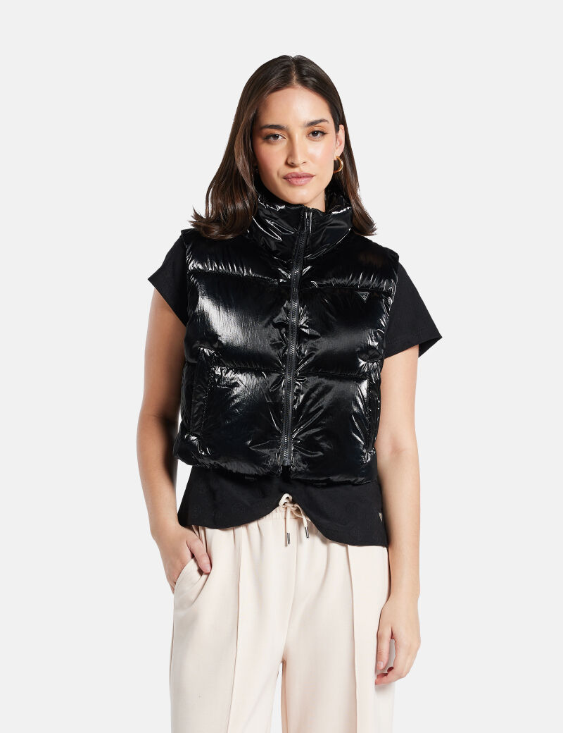 Sleeveless cropped puffer