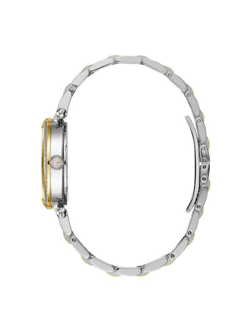 ساعة يد نسائية باللونين الفضي والذهبي بحلى على شكل أسلاك مجدولة Gc