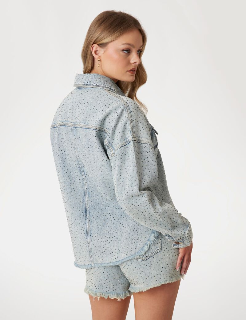 Rhinestone polka-dot denim shacket