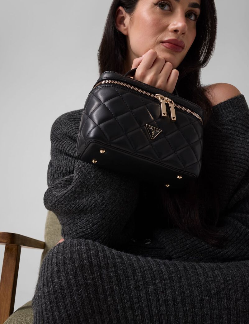 guess juliet quilted canister bag