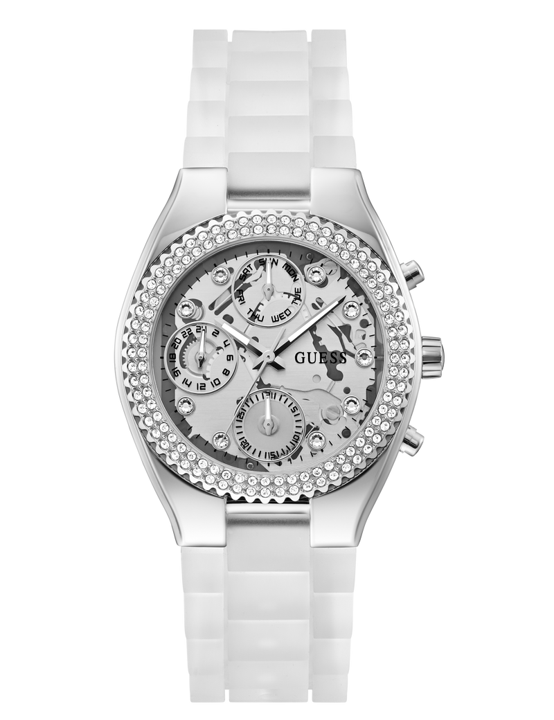 Ladies Clear Silver Tone Multi-function Watch