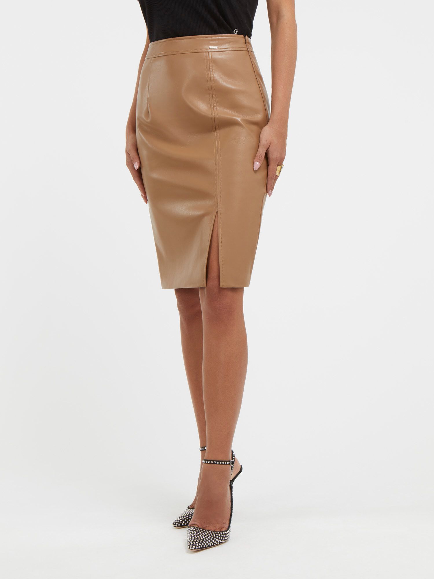 Shop GUESS Online Faux Leather Midi Skirt