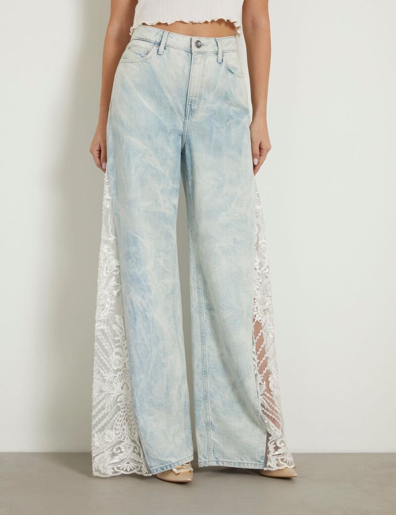 Lace relaxed denim pant