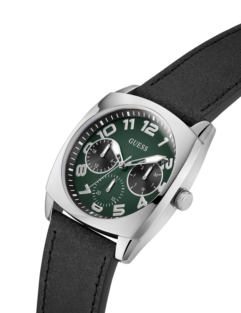 Mens Black Silver Tone Multi-function Watch