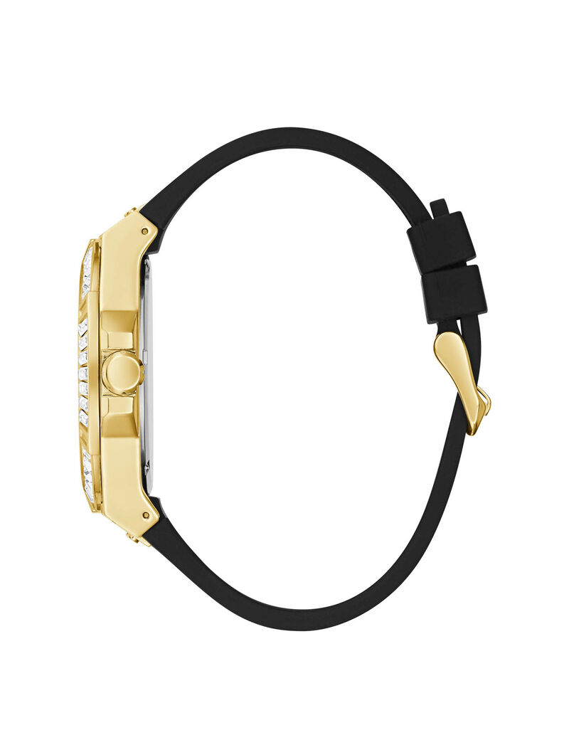 ساعة يد متعددة الوظائف باللونين الذهبي والأسود ومُرصَّعة بالكريستال