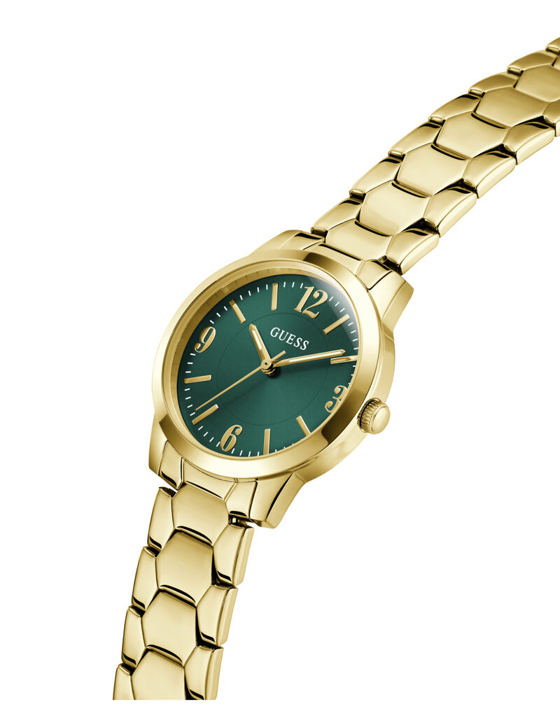 guess ladies yellow gold tone round analog watch