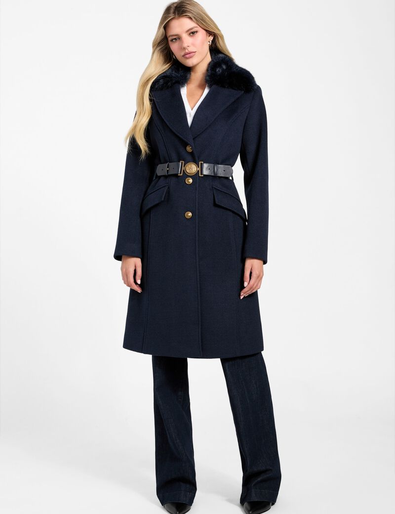 Wool-blend belted coat