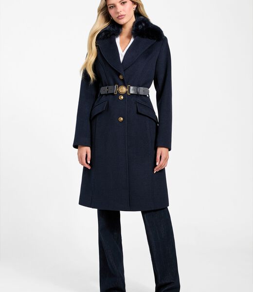 Wool-blend belted coat