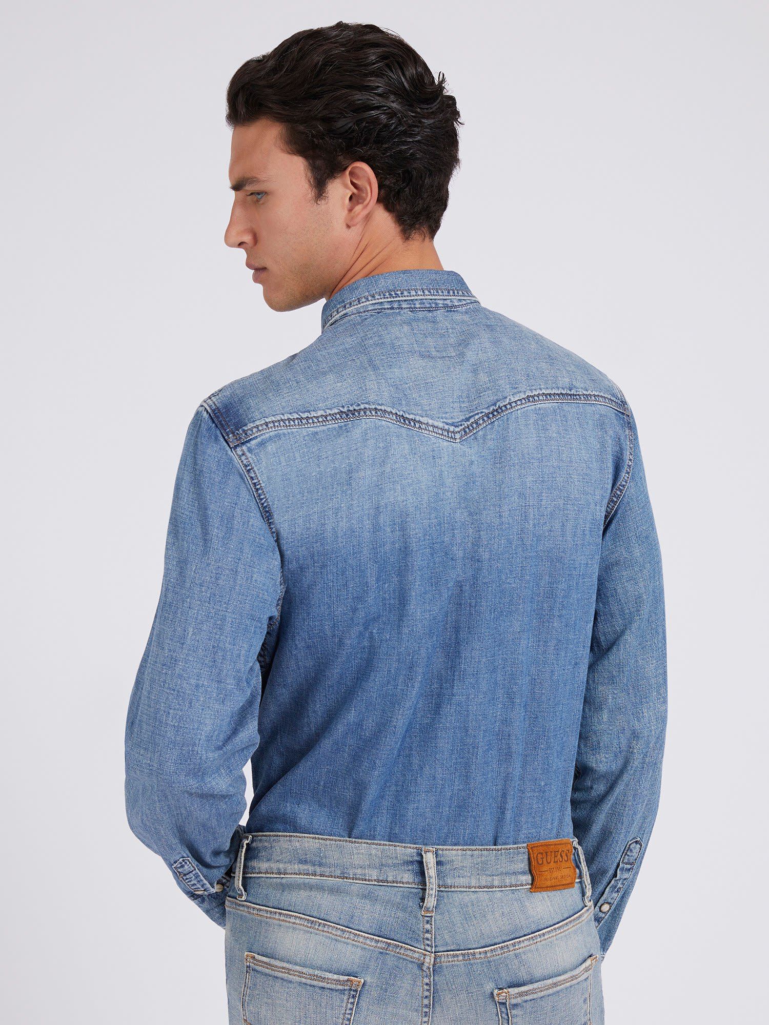 Shop GUESS Online Regular Fit Denim Shirt