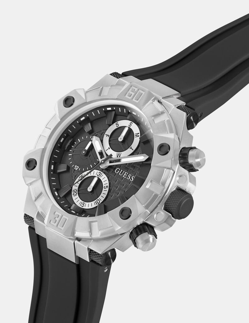 Mens Black Silver Tone Multi-function Watch
