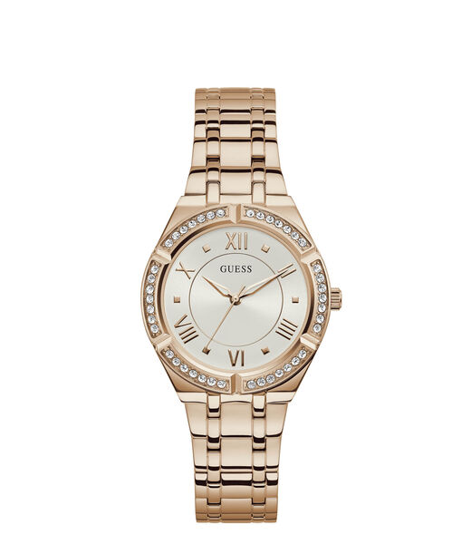 ساعة باللون الذهبي الوردي