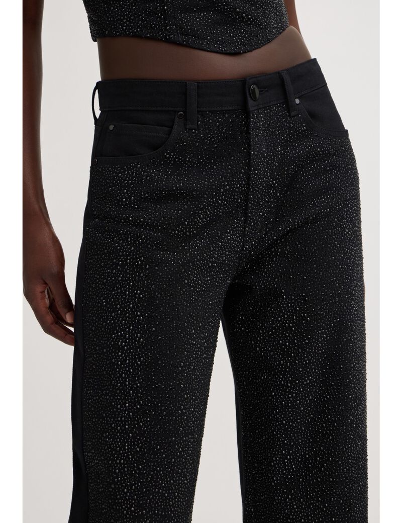 guess rhinestones wide leg jeans