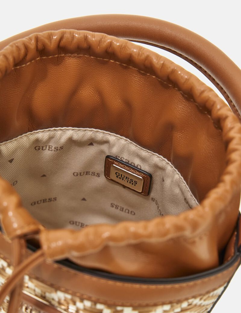 Rianee raffia mini bucket bag