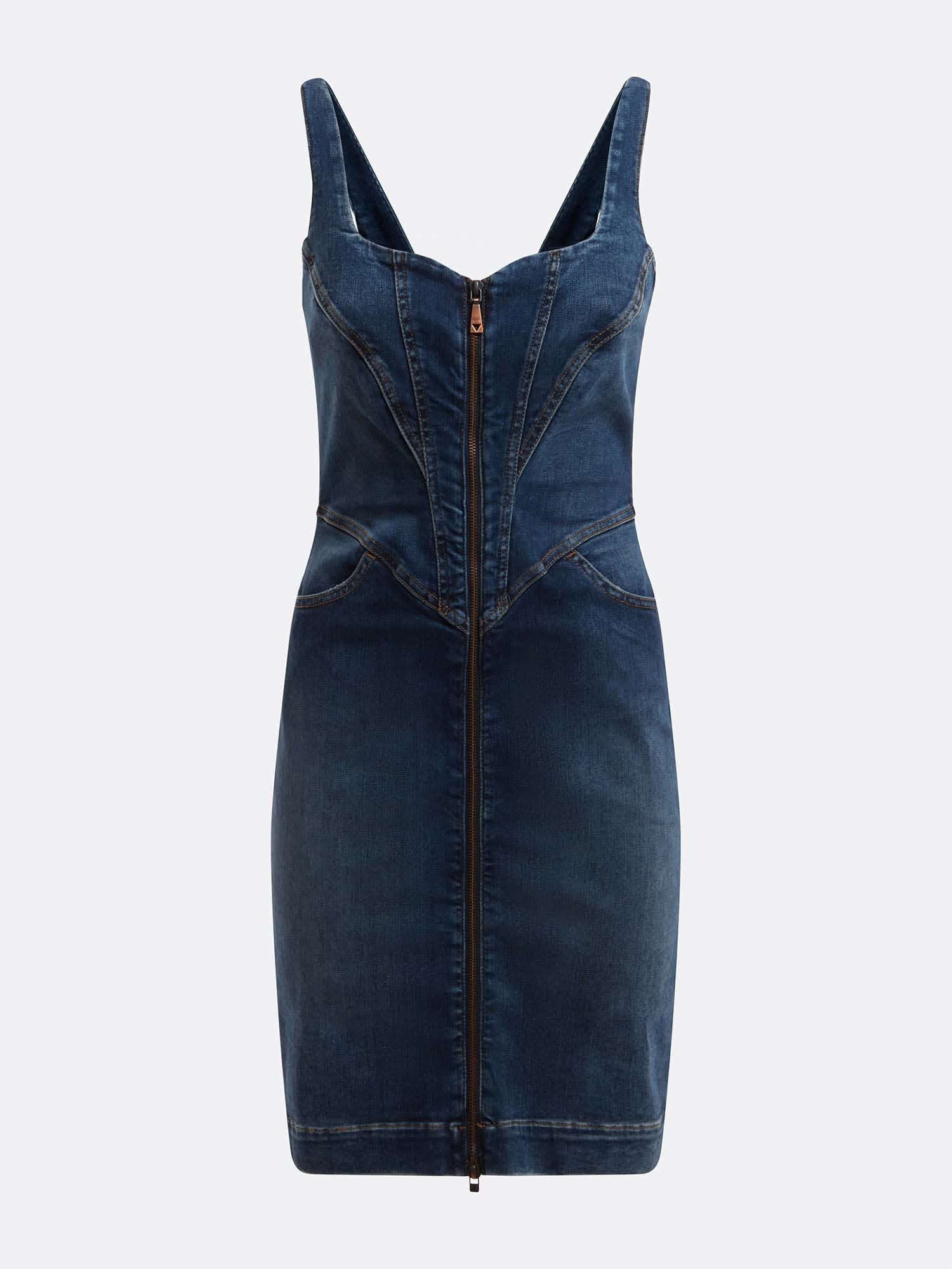 Shop GUESS Online Front Zip Fastening Denim Dress