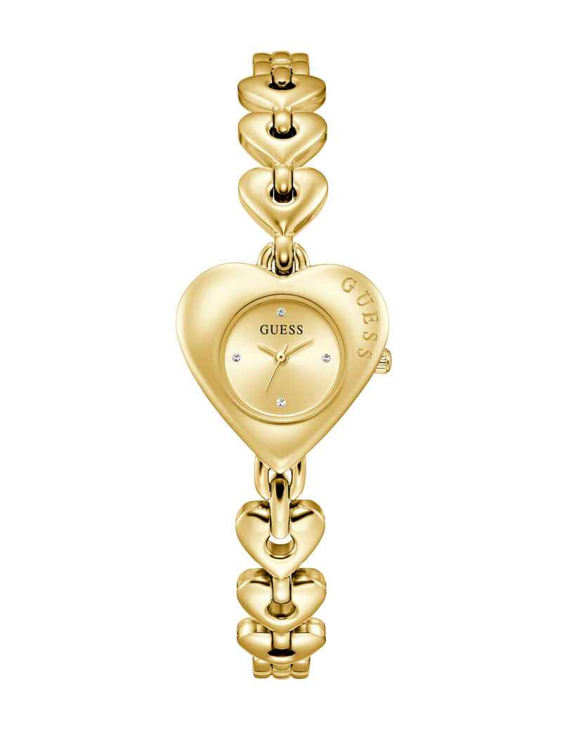 Ladies Yellow Gold Tone Heart Analog Watch