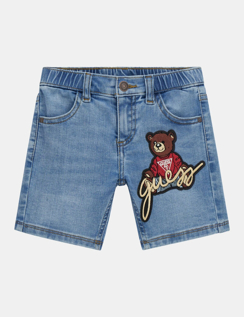 Embroidered denim shorts