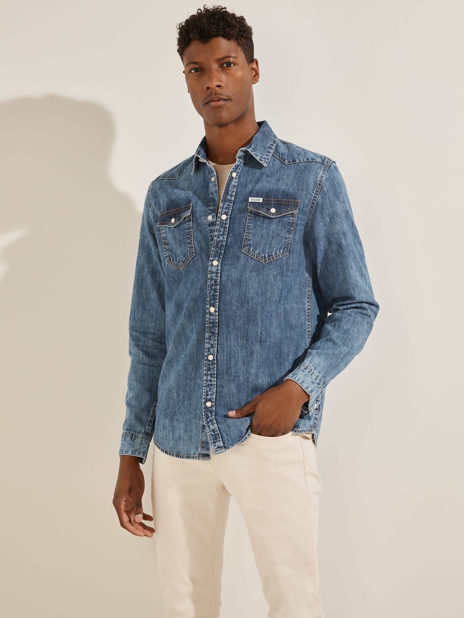 Guess denim shirt store mens
